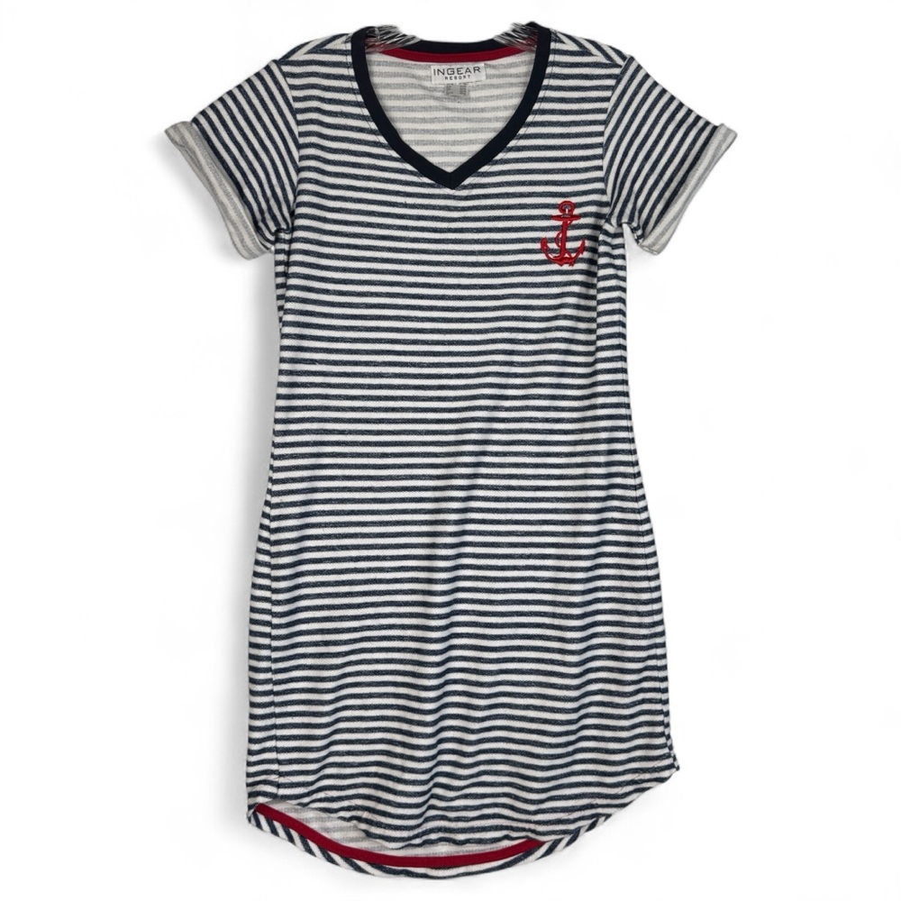 Ingear Resort Navy Blue Nautical Striped T Shirt Dress Beachy‎ Travel Size XS